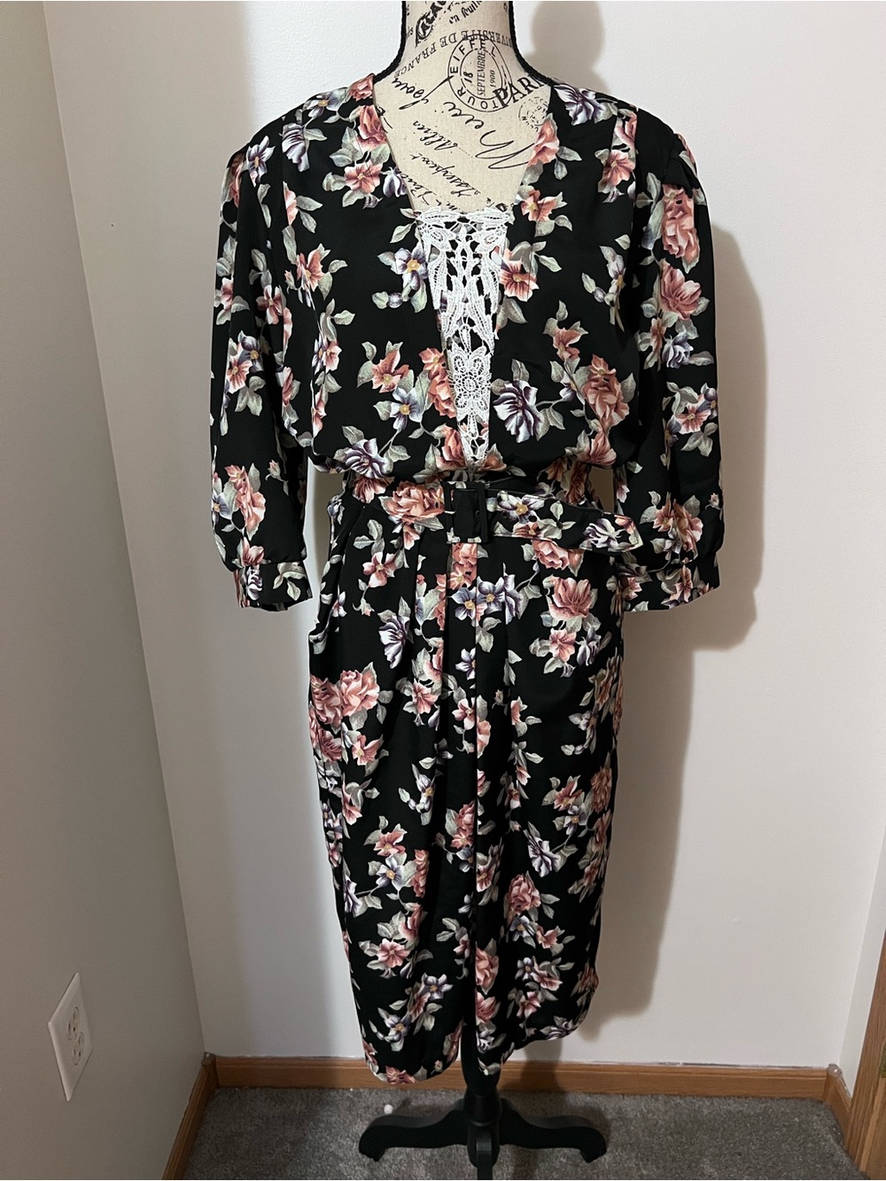 VTG Breli Originals Floral Midi Dress M Belted ILGWU Made in USA